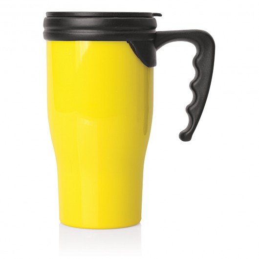 Yellow Double Wall Plastic Travel Mugs